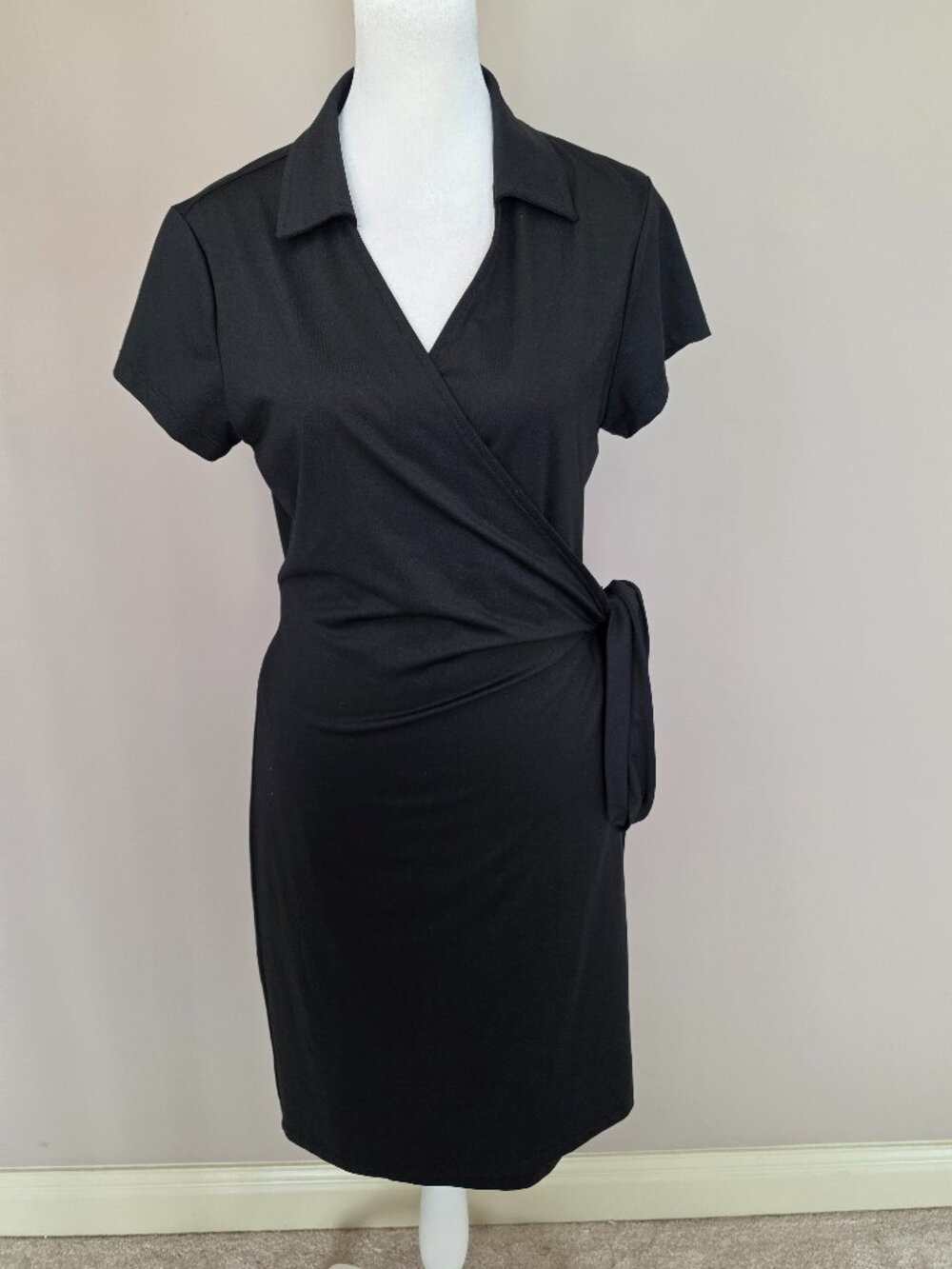 J Mclaughlin Lila Cap Sleeve Black Midi Wrap Dress Size Medium
